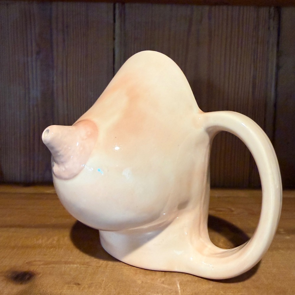 Vintage 1980 Handmade Ceramic Breast Mug Novelty Gag Gift Studio Pottery Peach